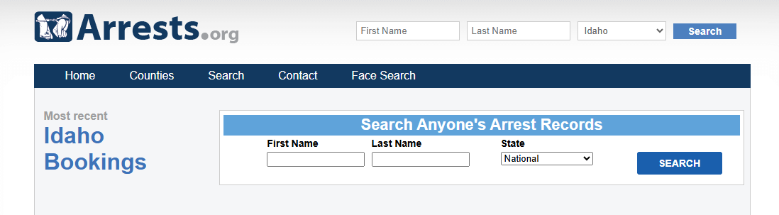 Idaho Map Selection on Arrests.org
