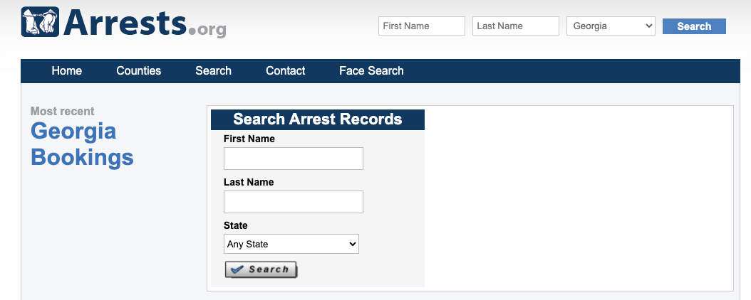 Arrests.org Georgia County Selection