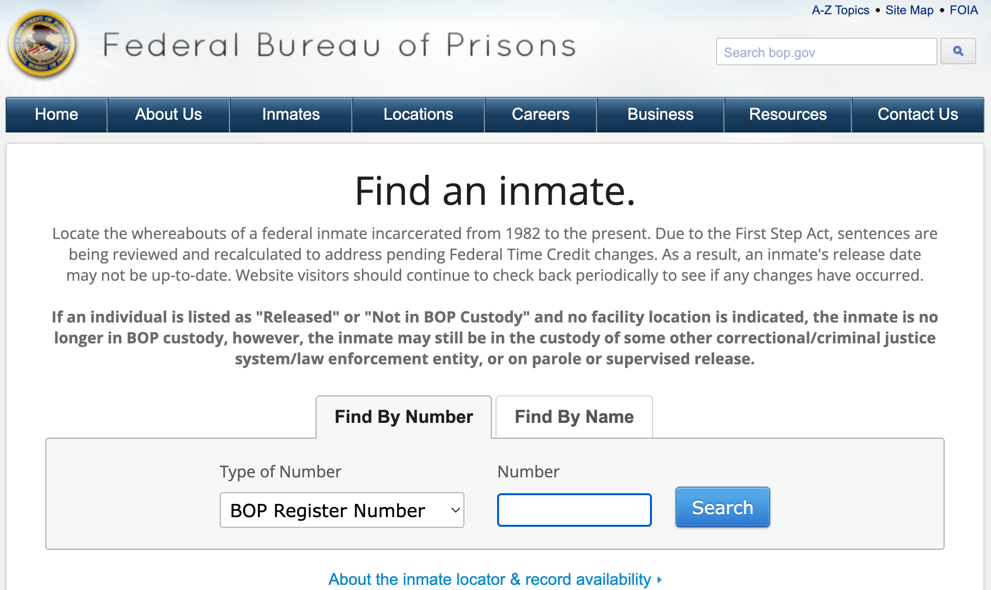 Find an inmate BOP gov