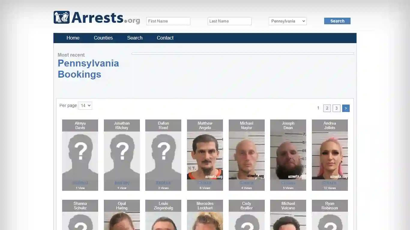 Arrests.org Pennsylvania mugshots arrest records and inmate search screenshot