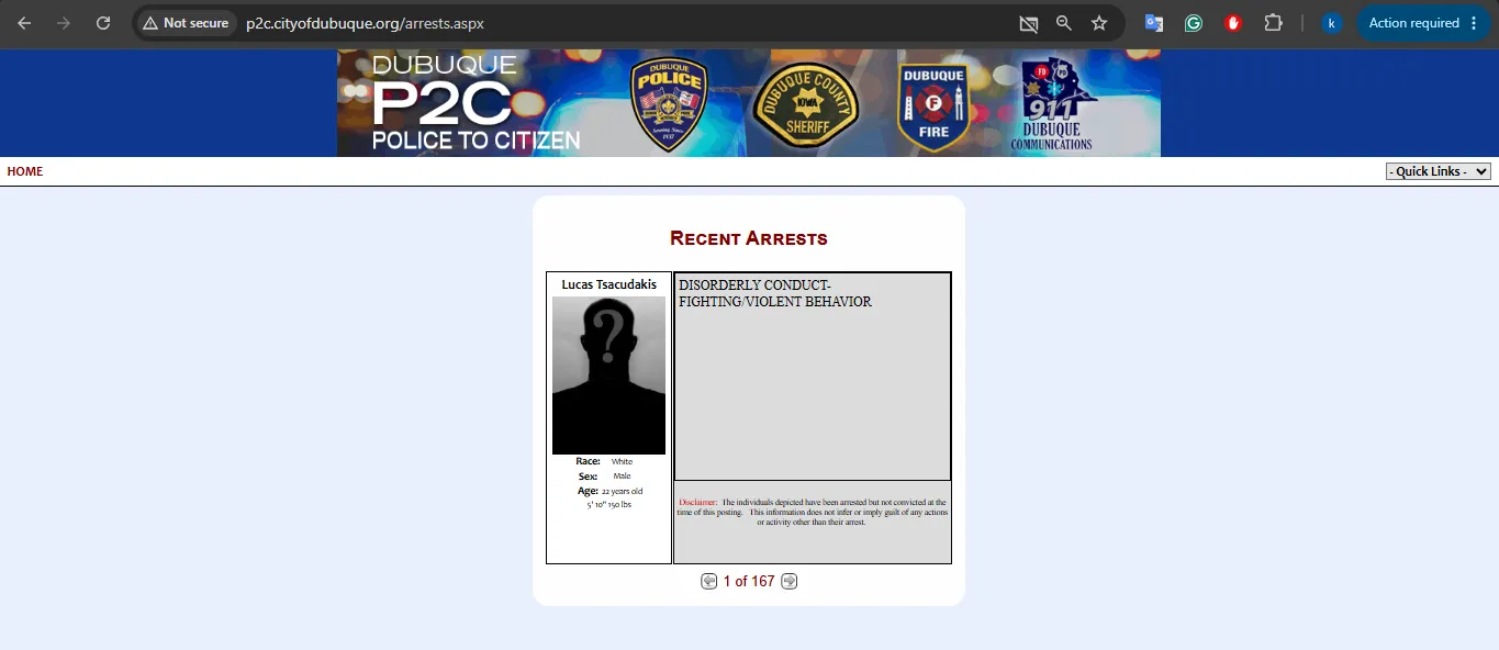 Dubuque recent arrests official P2C page visual guide for jail booking record lookup