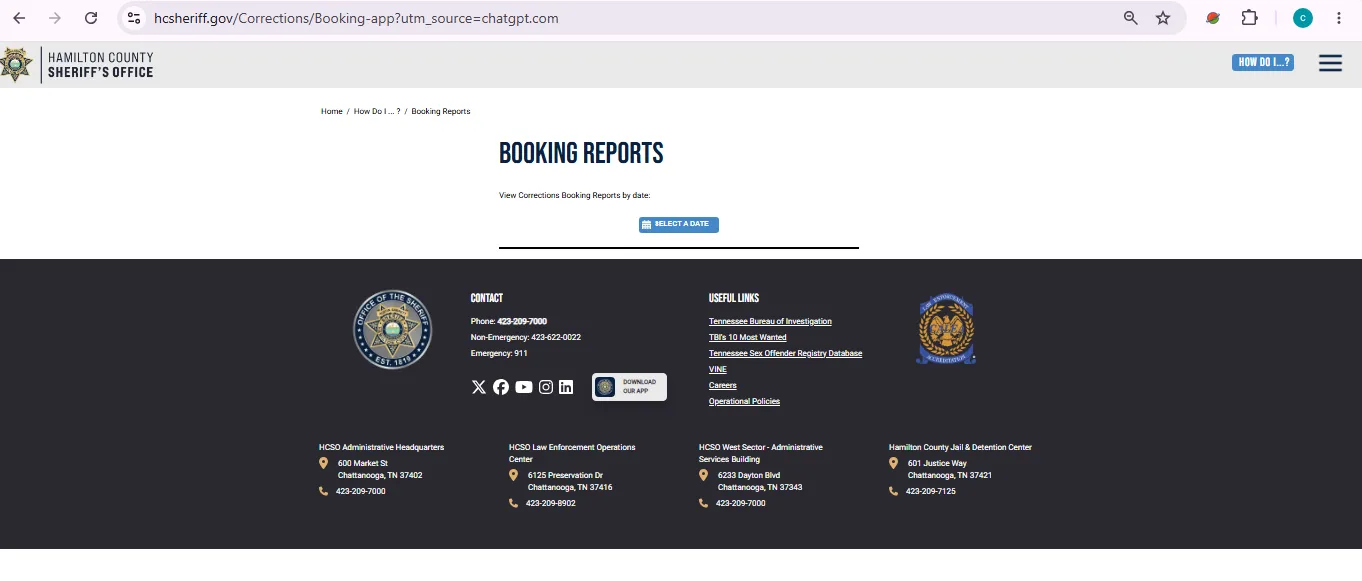Hamilton County recent arrests official booking report page user guide screenshot